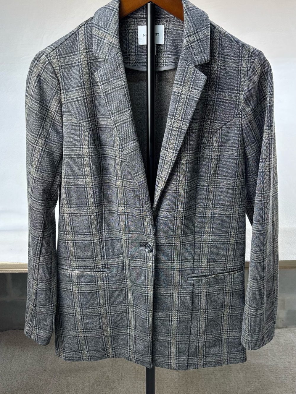 Nine West Gray Plaid Single-Button Blazer